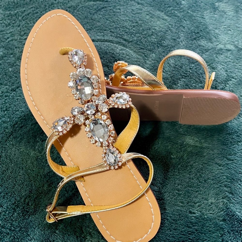 Brand 🆕 golden jeweled sandals